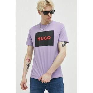 Bavlnené tričko HUGO fialová farba, s potlačou vyobraziť