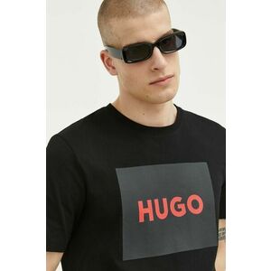 Bavlnené tričko HUGO čierna farba, s potlačou vyobraziť