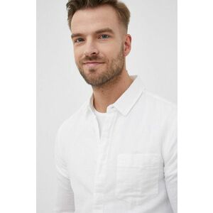 Ľanová košeľa Calvin Klein pánska, biela farba, slim, s klasickým golierom vyobraziť