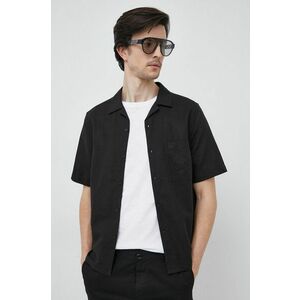Ľanová košeľa Calvin Klein pánska, čierna farba, regular vyobraziť