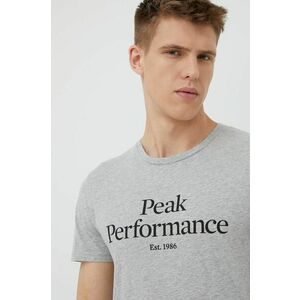 Bavlnené tričko Peak Performance šedá farba, s potlačou vyobraziť