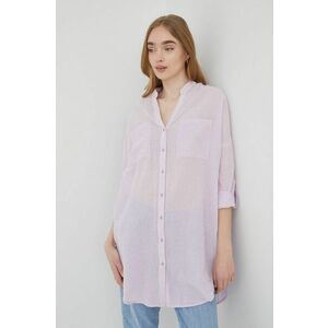 Bavlnená košeľa Vero Moda dámska, fialová farba, voľný strih, vyobraziť