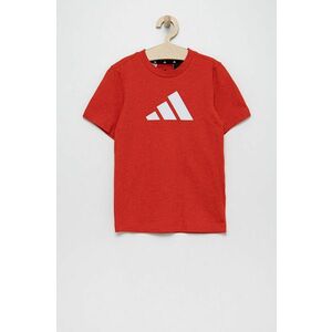 Detské bavlnené tričko adidas Performance HG8863 červená farba, melanžový vyobraziť
