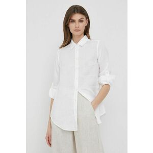 Ľanová košeľa Lauren Ralph Lauren dámska, biela farba, regular, s klasickým golierom vyobraziť