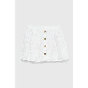 Dievčenská bavlnená sukňa United Colors of Benetton biela farba, mini, áčkový strih vyobraziť