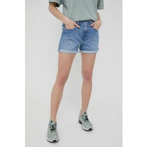 Rifľové krátke nohavice Pepe Jeans Mable Short dámske, jednofarebné, stredne vysoký pás vyobraziť