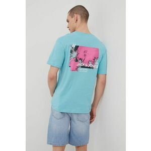 Bavlnené tričko Jack & Jones tyrkysová farba, s potlačou vyobraziť