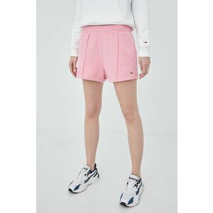 Bavlnené šortky Tommy Jeans dámske, ružová farba, jednofarebné, vysoký pás vyobraziť