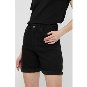 Rifľové krátke nohavice Calvin Klein dámske, čierna farba, jednofarebné, vysoký pás vyobraziť