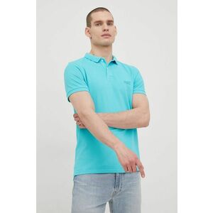 Bavlnené polo tričko Superdry tyrkysová farba, jednofarebné vyobraziť