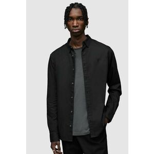 Košeľa AllSaints pánska, čierna farba, regular, s golierom button-down vyobraziť