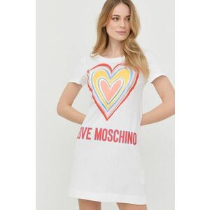 Bavlnené šaty Love Moschino biela farba, mini, rovný strih vyobraziť