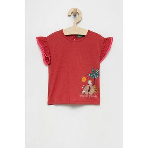 Detské bavlnené tričko United Colors of Benetton červená farba, vyobraziť