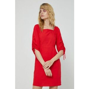 Šaty s prímesou ľanu Medicine červená farba, mini, áčkový strih vyobraziť