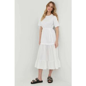 Bavlnené šaty Twinset biela farba, midi, áčkový strih vyobraziť