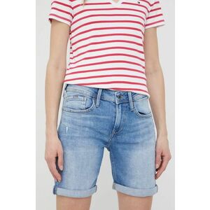 Rifľové krátke nohavice Pepe Jeans Poppy dámske, jednofarebné, vysoký pás vyobraziť