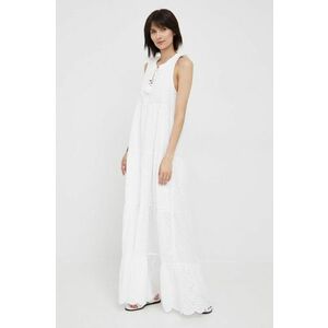 Bavlnené šaty Pepe Jeans Nathan biela farba, maxi, rovný strih vyobraziť