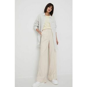Nohavice Sisley dámske, béžová farba, rovné, vysoký pás vyobraziť