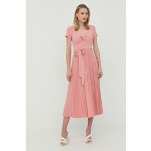 Šaty Guess ružová farba, midi, áčkový strih vyobraziť
