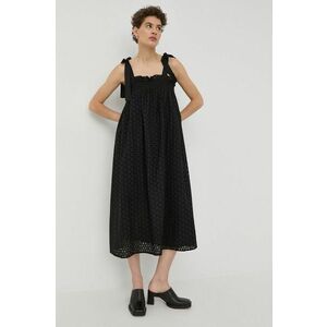 Bavlnené šaty Bruuns Bazaar čierna farba, midi, áčkový strih vyobraziť