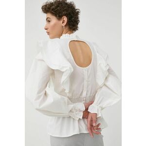Bavlnená blúzka Bruuns Bazaar dámska, biela farba, jednofarebná vyobraziť