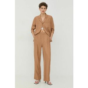 Nohavice Bruuns Bazaar dámske, béžová farba, široké, vysoký pás vyobraziť