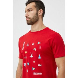 Bavlnené tričko Helly Hansen červená farba, s potlačou vyobraziť