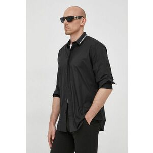 Košeľa Karl Lagerfeld pánska, čierna farba, regular, s klasickým golierom vyobraziť