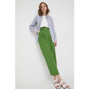 Nohavice Sisley dámske, zelená farba, rovné, vysoký pás vyobraziť