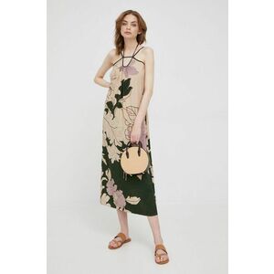 Šaty Sisley béžová farba, midi, rovný strih vyobraziť