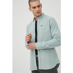 Bavlnená košeľa Superdry pánska, zelená farba, regular, s golierom button-down vyobraziť