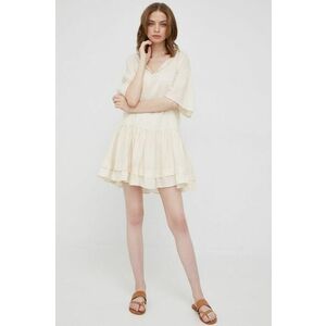 Ľanové šaty Sisley béžová farba, mini, áčkový strih vyobraziť