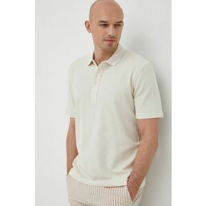 Bavlnené polo tričko Sisley béžová farba, jednofarebné vyobraziť