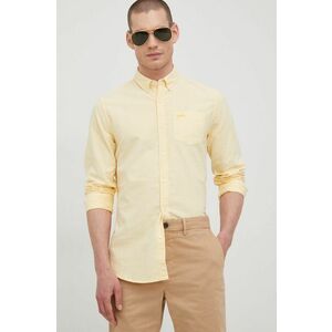 Bavlnená košeľa Superdry pánska, žltá farba, regular, s golierom button-down vyobraziť