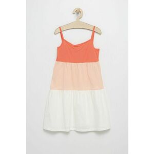 Dievčenské bavlnené šaty United Colors of Benetton oranžová farba, midi, áčkový strih vyobraziť
