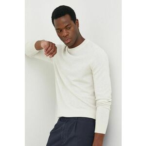 Bavlnený sveter BOSS pánsky, béžová farba, tenký vyobraziť