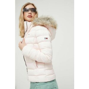 Páperová bunda Tommy Jeans dámska, ružová farba, zimná vyobraziť