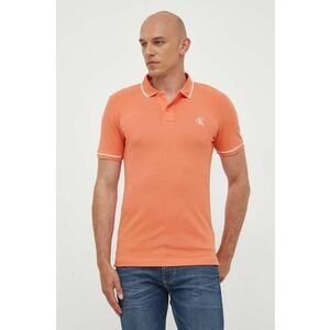 Polo tričko Calvin Klein Jeans pánske, oranžová farba, jednofarebné vyobraziť