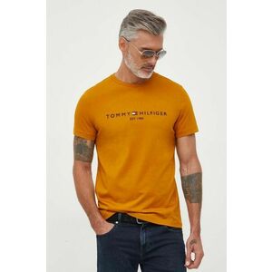 Bavlnené tričko Tommy Hilfiger oranžová farba, s nášivkou vyobraziť