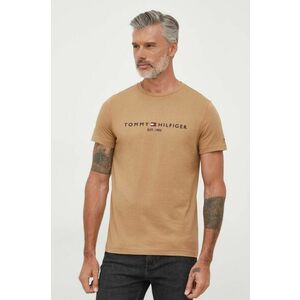 Bavlnené tričko Tommy Hilfiger hnedá farba, s nášivkou vyobraziť