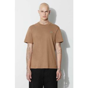 Bavlnené tričko Lacoste TH1708-HDE, hnedá farba, jednofarebný vyobraziť