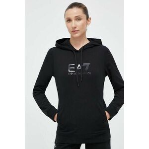 Mikina EA7 Emporio Armani dámska, čierna farba, s kapucňou, s potlačou vyobraziť