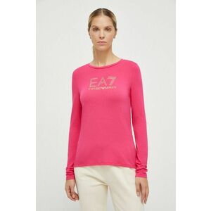 Tričko s dlhým rukávom EA7 Emporio Armani dámsky, ružová farba vyobraziť