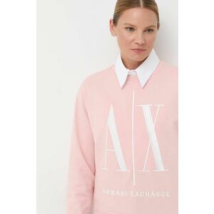 Bavlnená mikina Armani Exchange dámska, ružová farba, s nášivkou vyobraziť