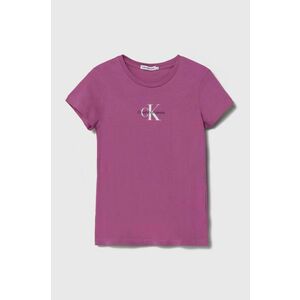 Detské bavlnené tričko Calvin Klein Jeans fialová farba vyobraziť