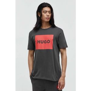 Bavlnené tričko HUGO šedá farba, s potlačou vyobraziť