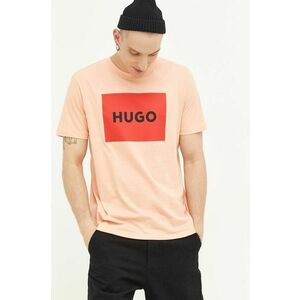 Bavlnené tričko HUGO ružová farba, s potlačou vyobraziť