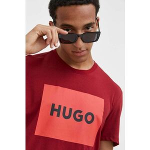 Bavlnené tričko HUGO bordová farba, s potlačou vyobraziť