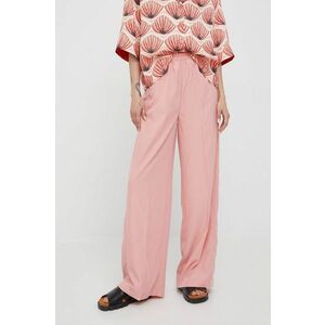 Nohavice Sisley dámske, ružová farba, rovné, vysoký pás vyobraziť