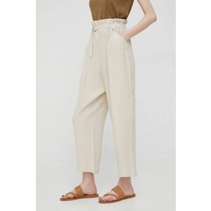 Nohavice Sisley dámske, béžová farba, rovné, vysoký pás vyobraziť